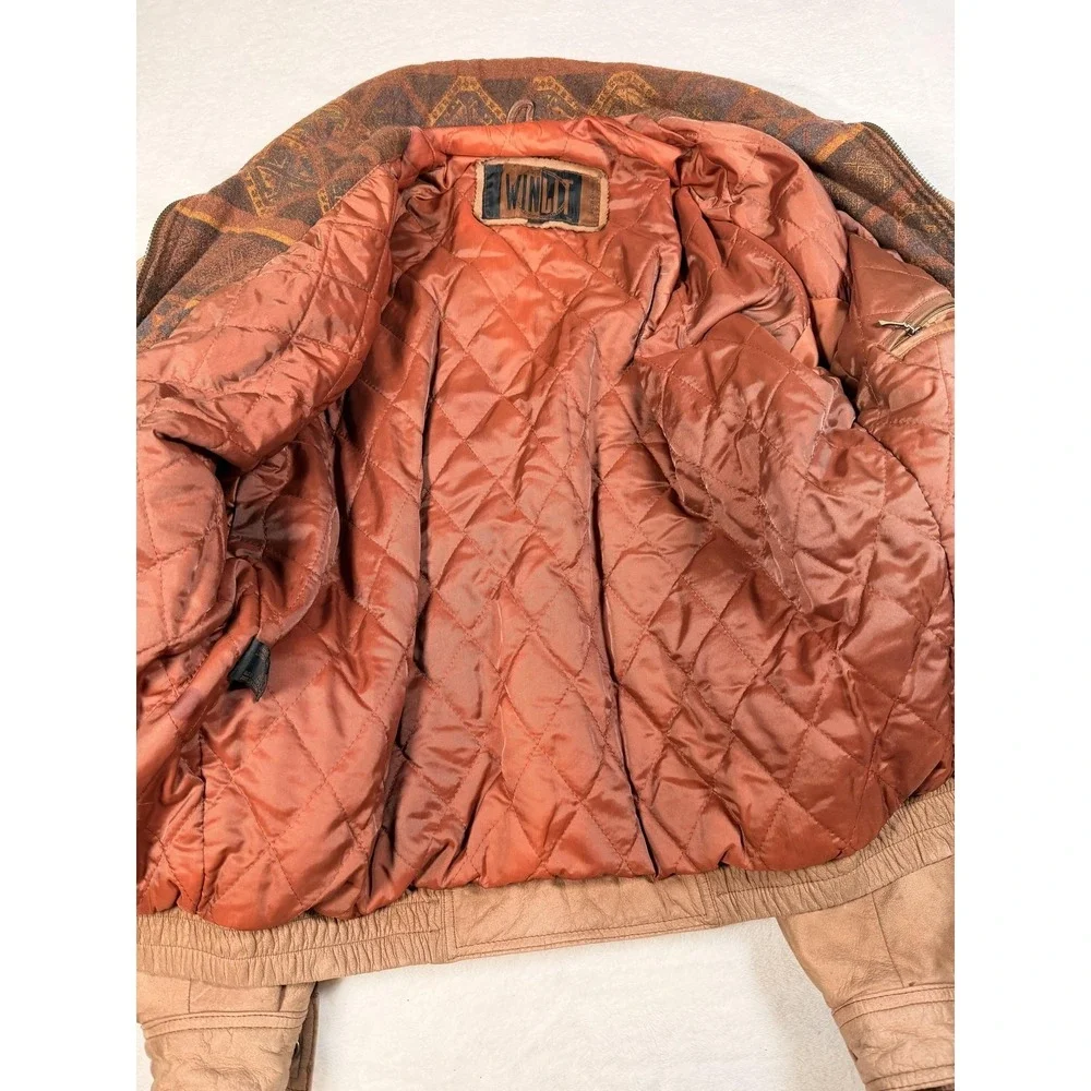 Vintage Winlit Leather Jacket Mens Medium Brown Bomber Quilted Lined Korea